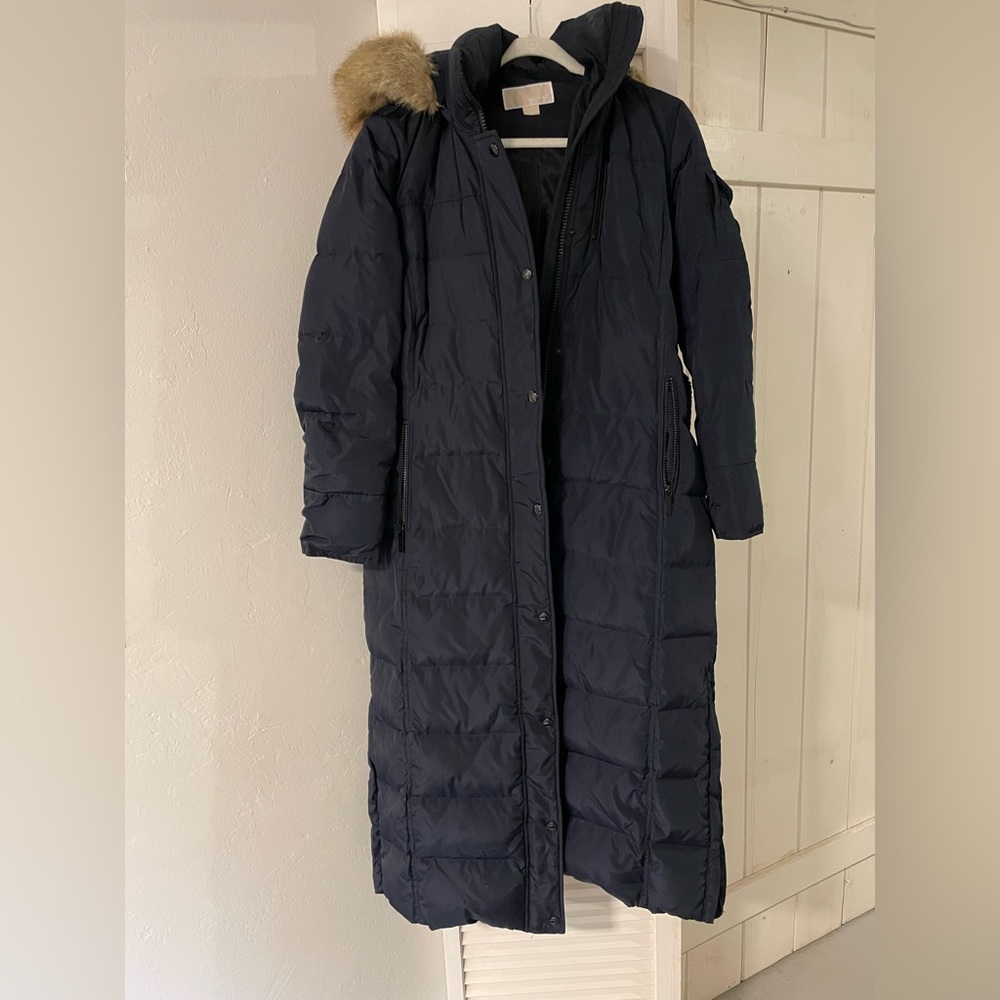 Michael Kors Navy Parka w/ Faux Fur Hood — Small